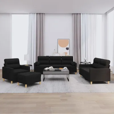 Produktbild von Cloris Designermöbel 4-tlg. Sofagarnitur mit Kissen Schwarz Stoff 2024 Neu