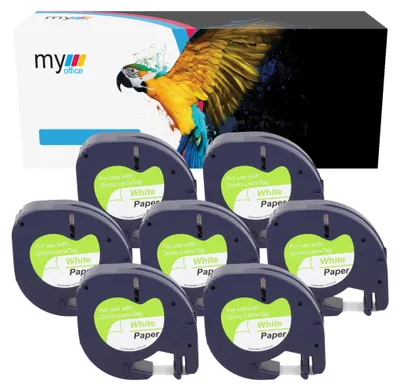 Produktbild von 7x Schriftband für DYMO LT 59421 Schwarz auf Weiß 12mm x 4m LetraTag LT-100H LT100H Plus LT-100T QX50 LT-109XR