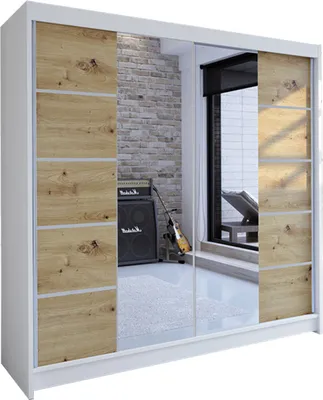 Produktbild von MIRJAN24 Schiebetürenschrank Talin V, Stilvoll Schlafzimmer Kleiderschrank (Farbe: Weiß / Artisan Eiche + Spiegel)