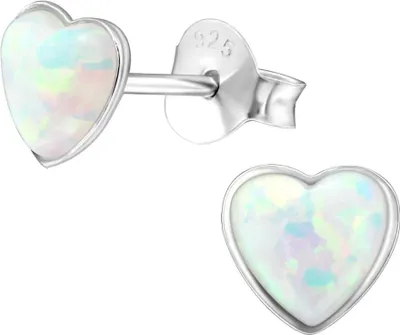 Produktbild von 925 Sterling Silber Ohrstecker Herz synthetischer Opal in verschiedenen Farben Farbe - Aurora Borealis
