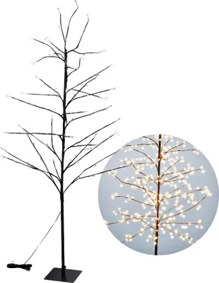 A decorative LED tree with a close-up inset.