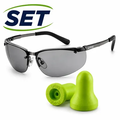 Produktbild von SET UVEX Winner Schutzbrille UV400 Grau + Hi-Com Gehörschutz Ohrstöpsel, KI-generiertes Bild