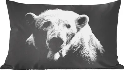 Produktbild von MuchoWow® Zierkissen Sofakissen Wohnzimmer Dekokissen 50x30 cm Porträt Eisbär auf schwarzem Hintergrund in schwarz und weiß - Wohnzimmerdekoration - Polster mit Photo