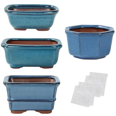 Immagine prodotto di Set di 4 mini vasi in vetro, ideali per bonsai e piante grasse, color blu
