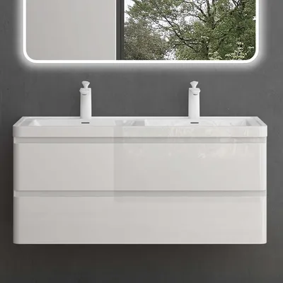Produktbild von Mai & Mai Badmöbel-Set Waschbeckenunterschrank 120x48x55cm in Weiß mit Softclose Schubladen inkl. Mineralguss Waschbecken Lucca