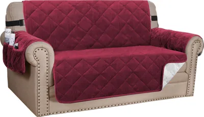 Produktbild von Sofabezug Dicke Samt Sessel Stretch rutschfeste Sofa Überwürfe Sofahusse Schutz vor Haustier Katze Hunde Sofa überwurf Couch überzug für Sofa（2-Seater Sofa，Rot）
