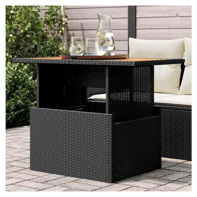 Produktbild von Höhenverstellbarer Gartentisch, 100x55x44/73 cm, Outdoor Tisch aus Poly Rattan und Akazienholz, wetterfest mit Stahlrahmen, schwarz