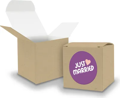 Produktbild von SET JustMarried (Motiv43) 24x Faltschachtel Würfel 6,5cm BRAUN + Sticker