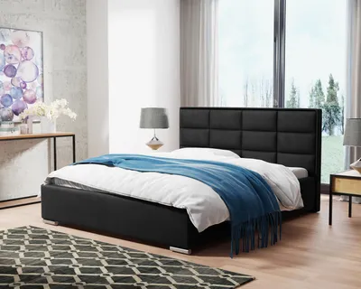 Produktbild von Polsterbett mit Metallrahmen und Gaszylinder Uno, Doppellbett mit bettkasten, Polsterpaneelen (Stoff: kronos 07 - schwarz, Große: 180x200 cm)