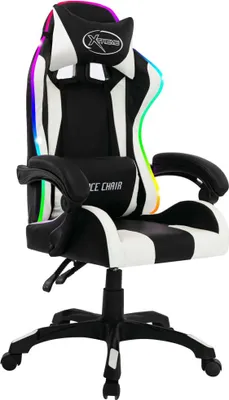 Produktbild von vidaXL Gaming-Stuhl mit RGB LED-Leuchten Weiß und Schwarz Kunstleder