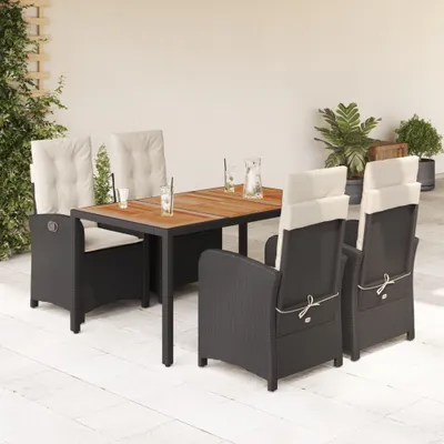 Produktbild von The Living Store 5-tlg. Garten-Essgruppe mit Kissen Schwarz Poly Rattan