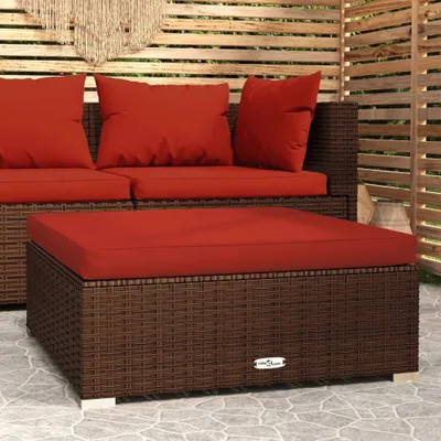 Immagine prodotto di The Living Store Sgabello da giardino con cuscino Marrone 70x70x30 cm Poly Rattan