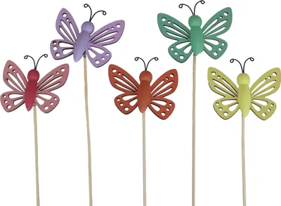 Produktbild von Frühlingsdeko Holz Blumenstecker - Bunte Schmetterlinge 10er Set, Deko für Garten und Haus, 10 Stück