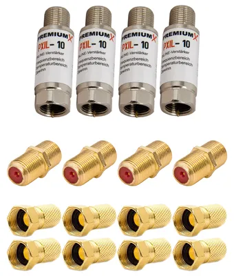 Produktbild von PremiumX 4x PXIL-10 Inline Verstärker 20dB für SAT / DVB-T Leistungsverstärker 4x F-Verbinder 8x F-Stecker 7mm