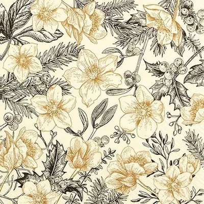 Produktbild von 20 Servietten Modern Christmas Rose - Zeichnung von weihnachtlichen Blumen 33x33cm