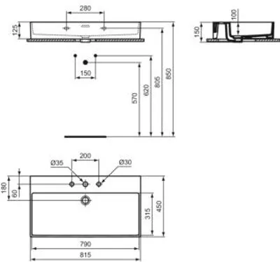Produktbild von IDEAL STANDARD R0545MA Waschtisch Extra 815 mm 3 Hahnlöcher