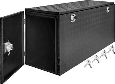 Produktbild von Deichselbox Schwarz Werkzeugkasten Truckbox Alu Box Anhänger Kiste mit Deckel Abschließbar Alubox Transportbox Werkzeugbox Aluminium Aufbewahrungsbox P402 trucky