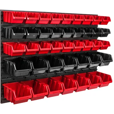 Obrázok produktu pre Nástenný panel na náradie 115,2 x 78 cm s 41  ks. Krabice závesný Červené a Čierne Stohovatelné Boxy