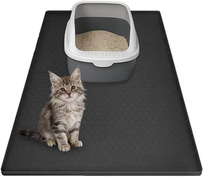 Produktbild von PolkaHome® Katzenklo-Matte 86x56 cm, Silikon Unterlage mit erhöhtem Rand, Wabenmuster, rutschfest, für Katzenstreu, schwarz