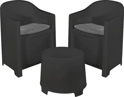 Produktbild von Outdoor-Lounge-Set Dandrean, Gartenkomposition mit 2 Sesseln und 1 Couchtisch, Lounge für drinnen und draußen mit Kissen, 100 %  Italy, Anthrazit