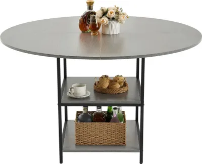 Image de Table à manger ronde en bois 120cm Gris - Table de cuisine uniquement - Table de salle à manger pour la maison