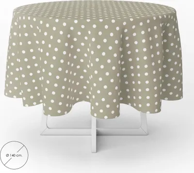 Productafbeelding van Beige, geruite, ronde tafelkleed van kunststof, waterdicht, vuilafstotend, PVC, diameter 140 cm. Geschikt voor gebruik zowel binnen als buiten