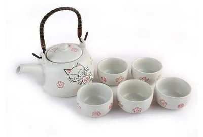 Theeset Maneki Neko, Porzellan, 1 Set, 12 cm
