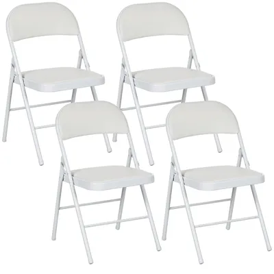 Produktbild von 4er-Set Klappstühle, Tragbare Bürostühle, Metallbeine, Faltstuhl für Büro, Empfang, Wartezimmer, Kunstleder, Weiß