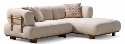 Zdjęcie produktu dla Sofa do salonu w nowoczesnym stylu, narożna, w kolorze beżowym, z dużym, wygodnym fotelem