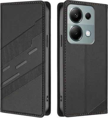 Produktbild von Hülle für Xiaomi Redmi Note 13 Pro 4G/Poco M6 Pro 4G, Kunstleder Brieftaschen Handyhülle mit Kartenfach und Standfunktion Schwarz