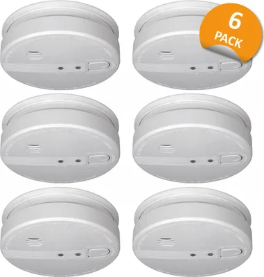 Produktbild von 6er Set Rauchmelder vernetzbar, 230V mit wechselbarer Backup-Batterie, Ø 12,5cm