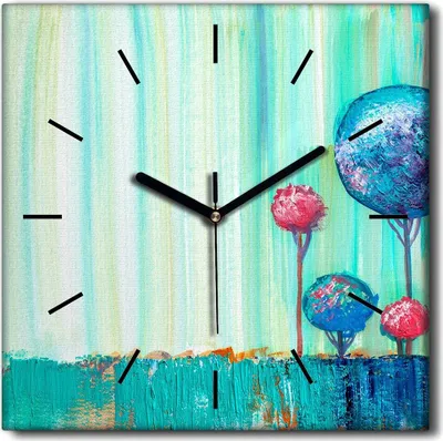 Produktbild von Coloray Uhr auf Leinwand 30x30 cm Wand Uhr Dekoration Wohnzimmer Segeltuch schwarze Hände -Bäume Kunstkunst