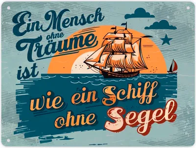 Produktbild von Segelschiff im Meer Metallschild XL in 21x28 cm - Träume Spruch