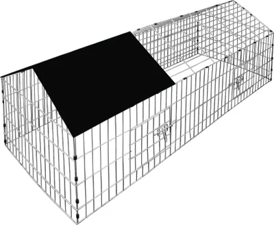 Image de Cadoca Enclos pour lapin noir cage à lapin parc à lapin métal extérieur 180x75 cm Toit Amovible avec bâche protection UV