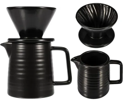 Produktbild von Keramik Handfilter Kaffee 500 ml, Kaffeebereiter mit Filter & Tasse, spülmaschinengeeignet, für 1–3 Tassen, schwarz