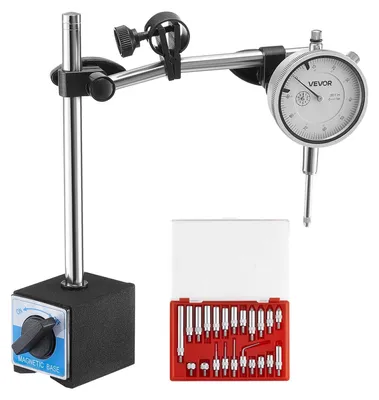 Image de Comparateur VEVOR, support de mesure avec double tige & coffret de rangement, précision 0,03 mm, plage 0-25,4 mm, support de comparateur, tiges de centrage non magnétiques pour le réglage de la machine