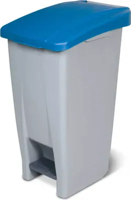 Produktbild von Tretabfalleimer mit Rollen, Inhalt 60 Liter, HxBxT 700 x 380 x 490 mm, Korpus grau, Deckel blau