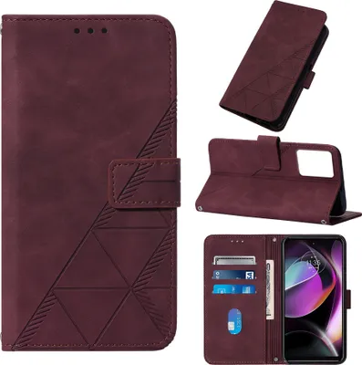 Produktbild von Hülle für Motorola Moto G (2023) Prägung Flip Leder Kartenfächer Schutzhülle mit Ständer Rot