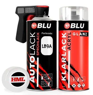 Produktbild von BLU Spraydosen LB9A weiss CandyWeiss Basislack + Klarlack Autolack für VW Set