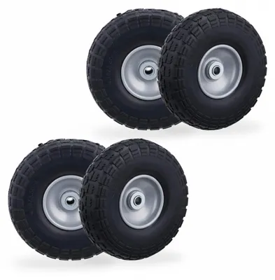 Image de Relaxdays, jeu de 4 roues pour diable, pneus en caoutchouc plein anti-crevaison, 4.10/3.50-4", jante en acier, charge max. 150 kg, 260 x 85 mm, noir-gris