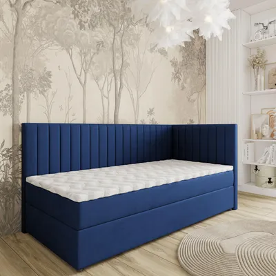 Produktbild von Masseno Boxspringbett ARIS 90x200 cm Komplett-Set mit Bonell Matratze und Topper, Polsterbett mit Bettkästen -Blau, KRONOS 09