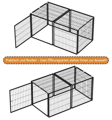 Produktbild von Basics Modulare Hundebox 160x80x80 cm, Flexibler Hunde-Käfig mit Sicherheitsdeckel & Verstellbarer Tür, Aus Stahl mit Rostschutz, inkl. PVC-Auflage, Schwarz Black