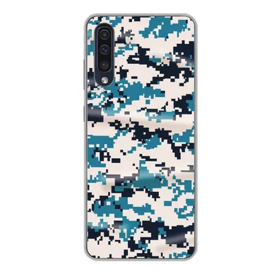 Produktbild von MuchoWow® Handyhülle Schutzhülle Hülle für Samsung Galaxy A50 Blaues und weißes Camouflage-Muster Silikon Softcase Handy Hülle - Mobiltelefonhülle