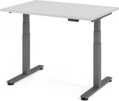 Produktbild von HAMMERBACHER XDSM12 elektrisch höhenverstellbarer Schreibtisch lichtgrau rechteckig, T-Fuß-Gestell grau 120,0 x 80,0 cm