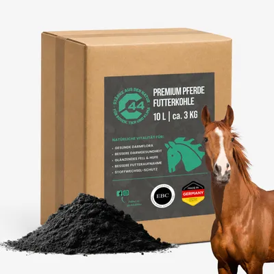 Produktbild von Futterkohle für Pferde 10L - EBC-er Hochwertige Pflanzenkohle zur Unterstützung der Verdauung & Darmflora bei Pferden | C44-Zittau