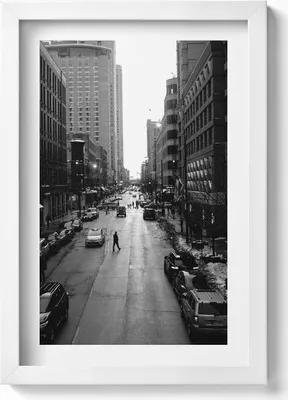 Produktbild von Schwarze und weiße Straßen von Chicago– Wandbild mit Rahmen – Gerahmtes Bild  – Wanddekoration – 20x30 cm – Weiß