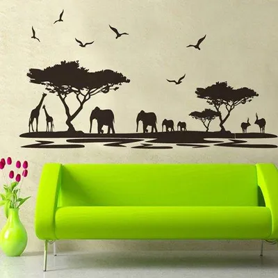 Produktbild von XXL Wandsticker Schwarz Afrika Safari Landschaft 160x75 cm