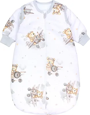 Produktbild von TupTam Baby Ganzjahresschlafsack Rund  e Materialien mit abnehmbaren Ärmeln 2.5 TOG unisex, Farbe: Bärchen im Flugzeug / Weiß / Beige, Größe: 80-86
