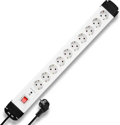 Obrázek produktu pro REV Prodlužovací kabel s více zásuvkami - 10 zásuvek - 2 metry - Prodlužovací kabel s ochranou proti přepětí 6000V - Maximální výkon: 3680W