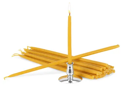 Image de Bougeoir avec 100 % de bougies en cire d'abeille, couleur jaune, 25 cm